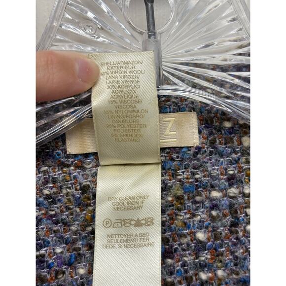 Vintage LIZ Wool Tweed Blazer Blue Brown Weaved Lined Short Women's Size 10 - Picture 6 of 6